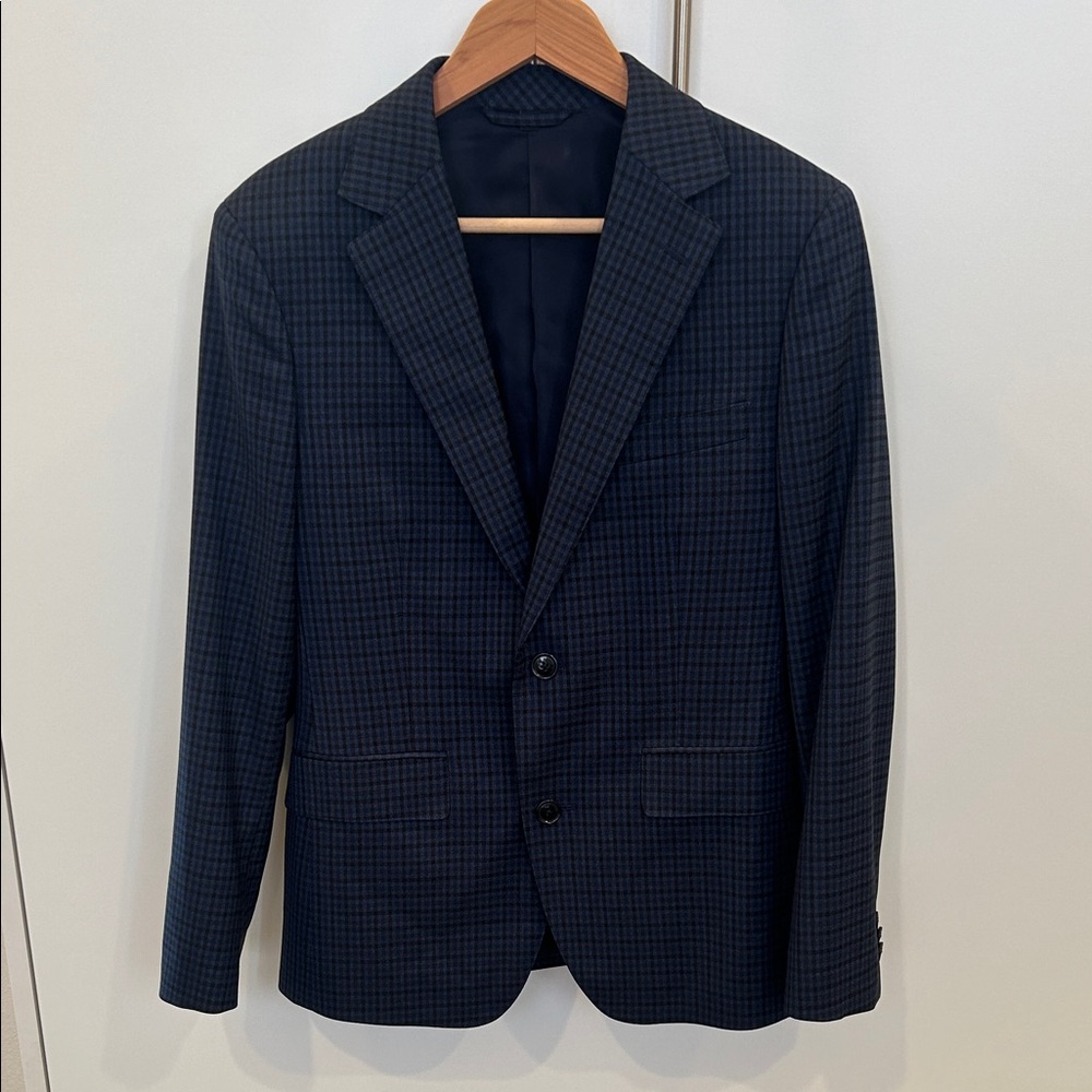 Men's Italian Wool Navy Check Two-Button Blazer